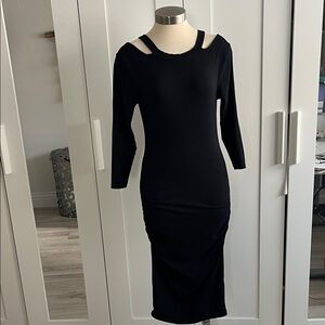Black Cutout Long Sleeve Midi Dress